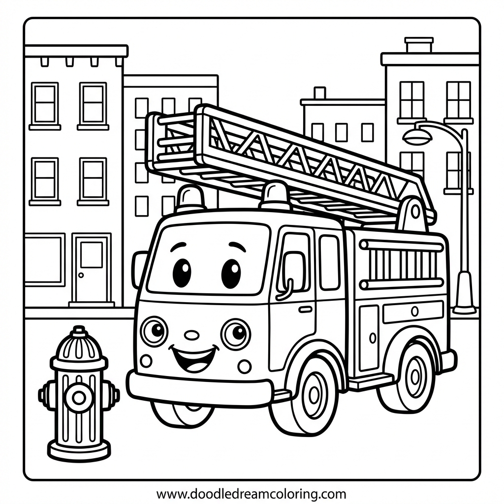 Printable fire truck city rescue coloring page for kids